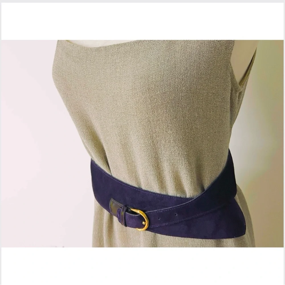 🎁 Vintage Leather Belt 1983 French | Deep Purple Suede | Asymmetrical Detail New - Picture 7 of 16
